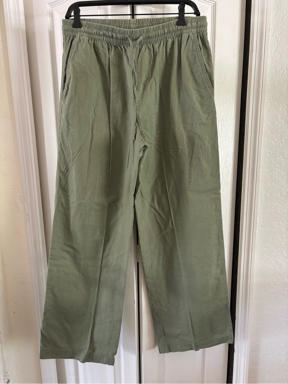 H&M Linen Blend Wide Leg Pants – Khaki Green – Size Medium - Picture 2 of 9